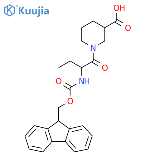 1-2-({(9H-fluoren-9-yl)methoxycarbonyl}amino)butanoylpiperidine-3-carboxylic acid structure