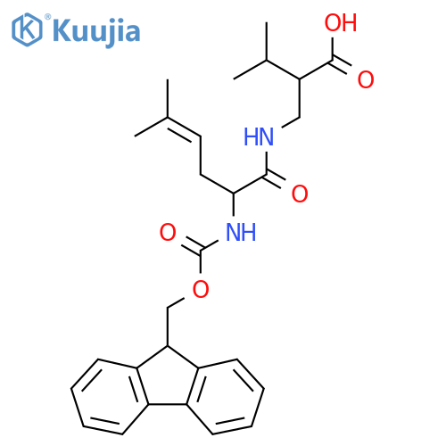 2-{2-({(9H-fluoren-9-yl)methoxycarbonyl}amino)-5-methylhex-4-enamidomethyl}-3-methylbutanoic acid structure
