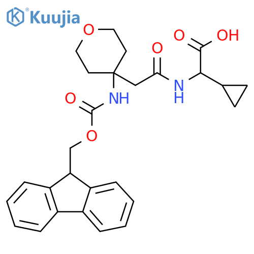 2-cyclopropyl-2-{2-4-({(9H-fluoren-9-yl)methoxycarbonyl}amino)oxan-4-ylacetamido}acetic acid structure