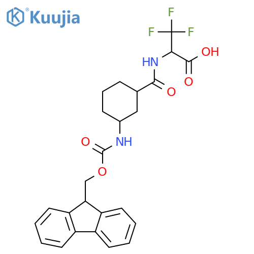 2-{3-({(9H-fluoren-9-yl)methoxycarbonyl}amino)cyclohexylformamido}-3,3,3-trifluoropropanoic acid structure