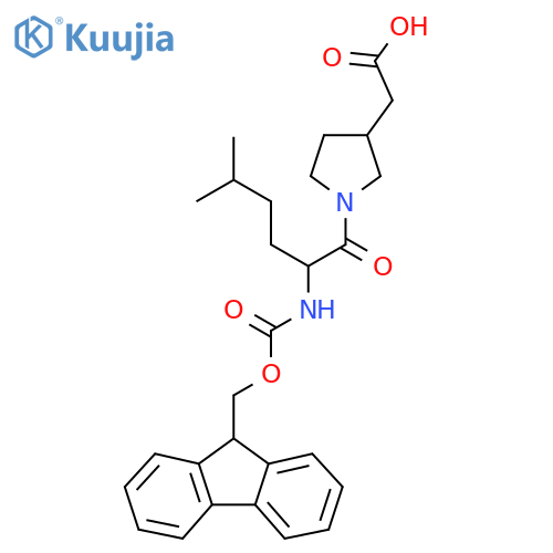 2-{1-2-({(9H-fluoren-9-yl)methoxycarbonyl}amino)-5-methylhexanoylpyrrolidin-3-yl}acetic acid structure
