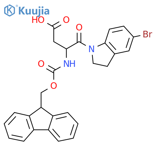 4-(5-bromo-2,3-dihydro-1H-indol-1-yl)-3-({(9H-fluoren-9-yl)methoxycarbonyl}amino)-4-oxobutanoic acid structure