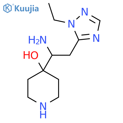 4-1-amino-2-(1-ethyl-1H-1,2,4-triazol-5-yl)ethylpiperidin-4-ol structure