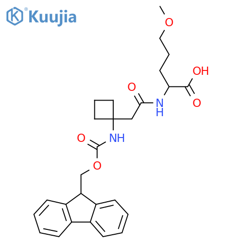 2-{2-1-({(9H-fluoren-9-yl)methoxycarbonyl}amino)cyclobutylacetamido}-5-methoxypentanoic acid structure