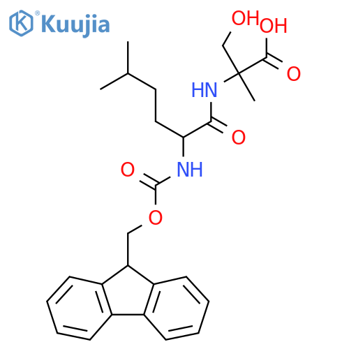 2-2-({(9H-fluoren-9-yl)methoxycarbonyl}amino)-5-methylhexanamido-3-hydroxy-2-methylpropanoic acid structure