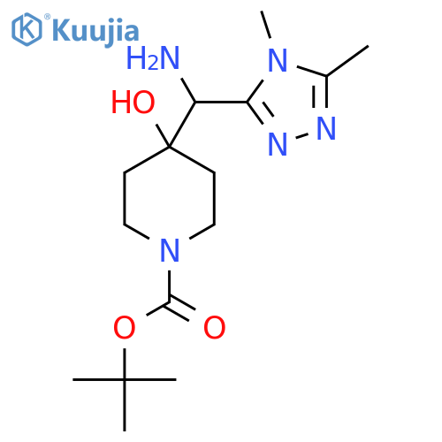 tert-butyl 4-amino(dimethyl-4H-1,2,4-triazol-3-yl)methyl-4-hydroxypiperidine-1-carboxylate structure
