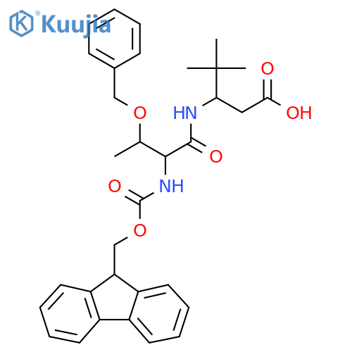 3-3-(benzyloxy)-2-({(9H-fluoren-9-yl)methoxycarbonyl}amino)butanamido-4,4-dimethylpentanoic acid structure