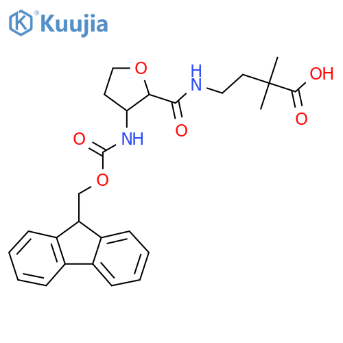 4-{3-({(9H-fluoren-9-yl)methoxycarbonyl}amino)oxolan-2-ylformamido}-2,2-dimethylbutanoic acid structure