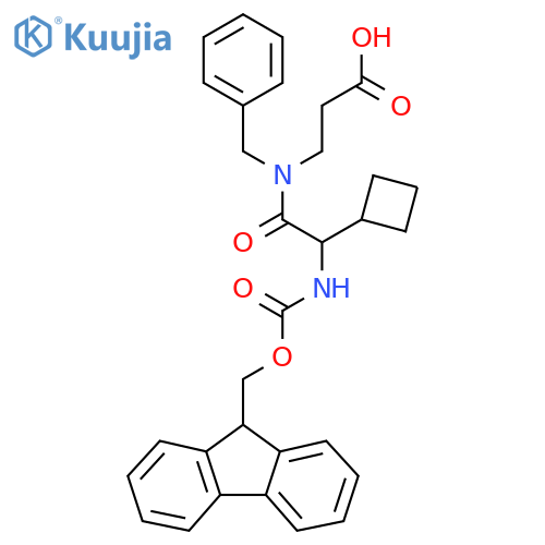 3-N-benzyl-2-cyclobutyl-2-({(9H-fluoren-9-yl)methoxycarbonyl}amino)acetamidopropanoic acid structure