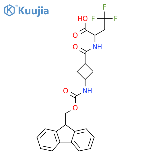 2-{3-({(9H-fluoren-9-yl)methoxycarbonyl}amino)cyclobutylformamido}-4,4,4-trifluorobutanoic acid structure