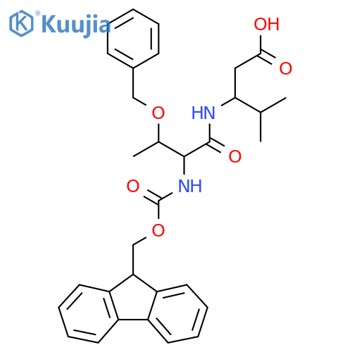 3-3-(benzyloxy)-2-({(9H-fluoren-9-yl)methoxycarbonyl}amino)butanamido-4-methylpentanoic acid structure