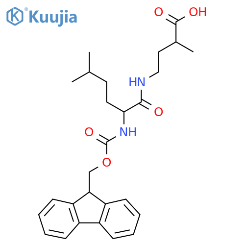 4-2-({(9H-fluoren-9-yl)methoxycarbonyl}amino)-5-methylhexanamido-2-methylbutanoic acid structure