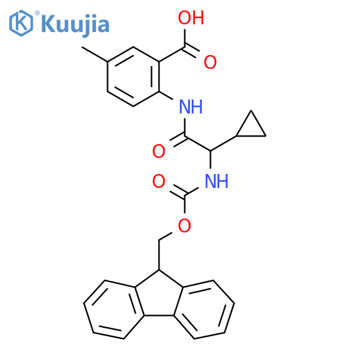 2-2-cyclopropyl-2-({(9H-fluoren-9-yl)methoxycarbonyl}amino)acetamido-5-methylbenzoic acid structure