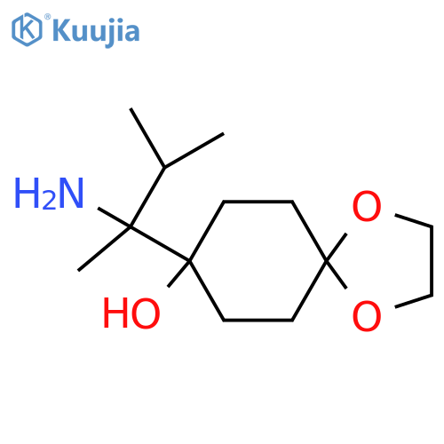 8-(2-amino-3-methylbutan-2-yl)-1,4-dioxaspiro4.5decan-8-ol structure