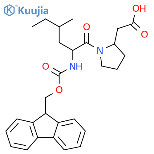 2-{1-2-({(9H-fluoren-9-yl)methoxycarbonyl}amino)-4-methylhexanoylpyrrolidin-2-yl}acetic acid structure