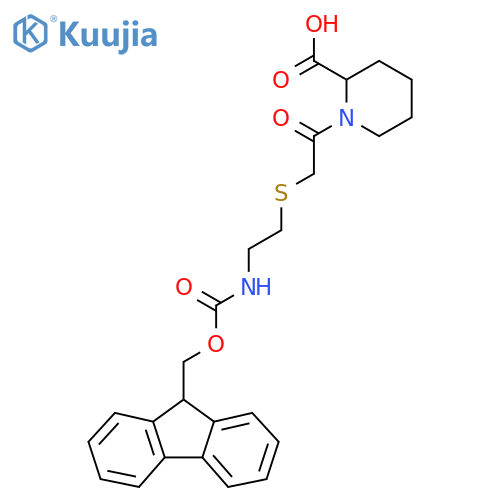 1-(2-{2-({(9H-fluoren-9-yl)methoxycarbonyl}amino)ethylsulfanyl}acetyl)piperidine-2-carboxylic acid structure