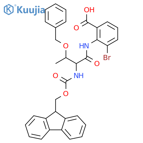 2-3-(benzyloxy)-2-({(9H-fluoren-9-yl)methoxycarbonyl}amino)butanamido-3-bromobenzoic acid structure
