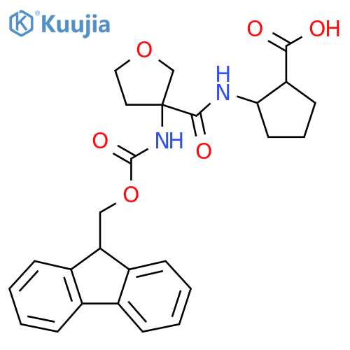 2-3-({(9H-fluoren-9-yl)methoxycarbonyl}amino)oxolane-3-amidocyclopentane-1-carboxylic acid structure