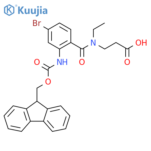 3-{1-4-bromo-2-({(9H-fluoren-9-yl)methoxycarbonyl}amino)phenyl-N-ethylformamido}propanoic acid structure