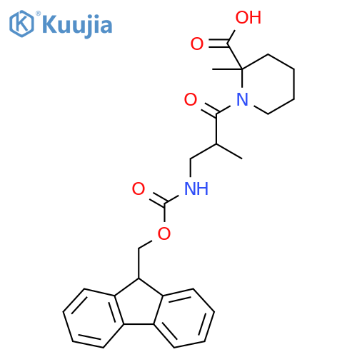 1-3-({(9H-fluoren-9-yl)methoxycarbonyl}amino)-2-methylpropanoyl-2-methylpiperidine-2-carboxylic acid structure