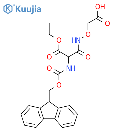 2-{2-(ethyl carboxy)-2-({(9H-fluoren-9-yl)methoxycarbonyl}amino)acetamidooxy}acetic acid structure