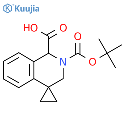 2'-(tert-Butoxycarbonyl)-2',3'-dihydro-1'H-spiro[cyclopropane-1,4'-isoquinoline]-1'-carboxylic acid structure