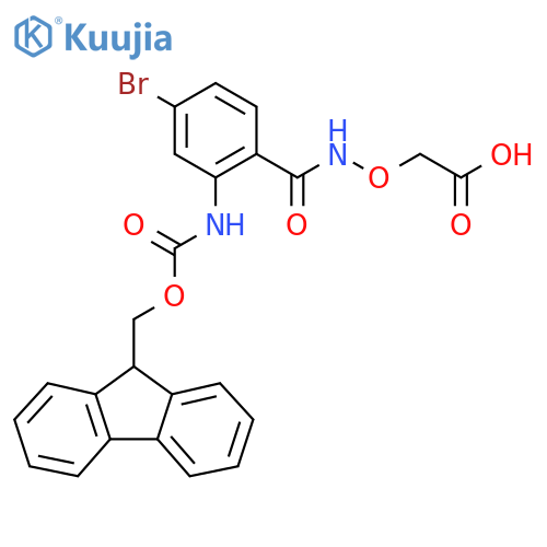 2-({4-bromo-2-({(9H-fluoren-9-yl)methoxycarbonyl}amino)phenylformamido}oxy)acetic acid structure
