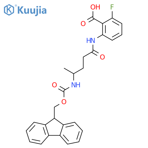 2-4-({(9H-fluoren-9-yl)methoxycarbonyl}amino)pentanamido-6-fluorobenzoic acid structure