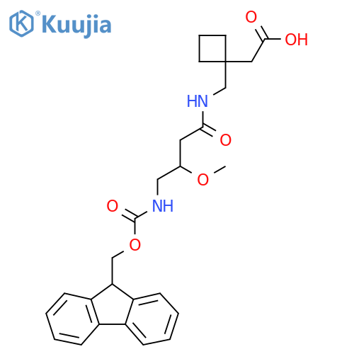 2-(1-{4-({(9H-fluoren-9-yl)methoxycarbonyl}amino)-3-methoxybutanamidomethyl}cyclobutyl)acetic acid structure