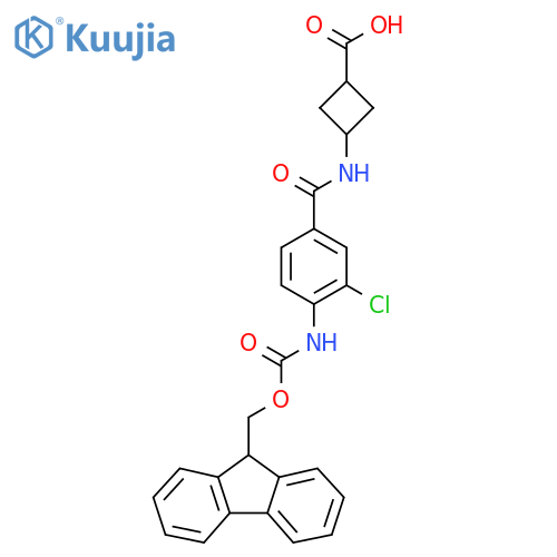 3-3-chloro-4-({(9H-fluoren-9-yl)methoxycarbonyl}amino)benzamidocyclobutane-1-carboxylic acid structure