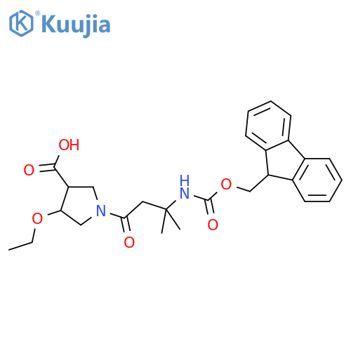 4-ethoxy-1-3-({(9H-fluoren-9-yl)methoxycarbonyl}amino)-3-methylbutanoylpyrrolidine-3-carboxylic acid structure