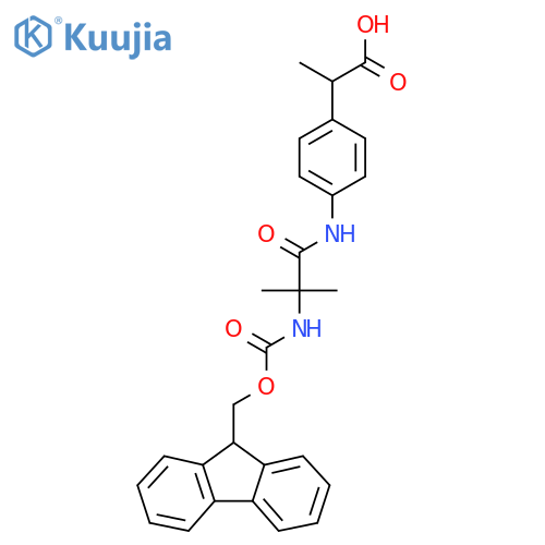 2-{4-2-({(9H-fluoren-9-yl)methoxycarbonyl}amino)-2-methylpropanamidophenyl}propanoic acid structure