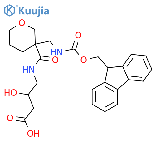4-({3-({(9H-fluoren-9-yl)methoxycarbonyl}amino)methyloxan-3-yl}formamido)-3-hydroxybutanoic acid structure