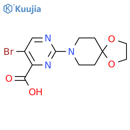 5-bromo-2-{1,4-dioxa-8-azaspiro4.5decan-8-yl}pyrimidine-4-carboxylic acid structure