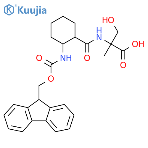 2-{2-({(9H-fluoren-9-yl)methoxycarbonyl}amino)cyclohexylformamido}-3-hydroxy-2-methylpropanoic acid structure