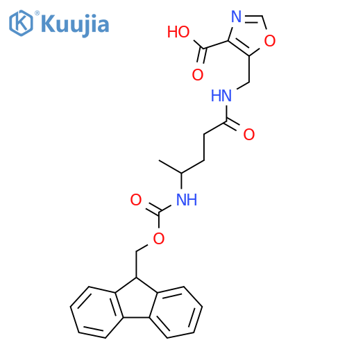 5-{4-({(9H-fluoren-9-yl)methoxycarbonyl}amino)pentanamidomethyl}-1,3-oxazole-4-carboxylic acid structure