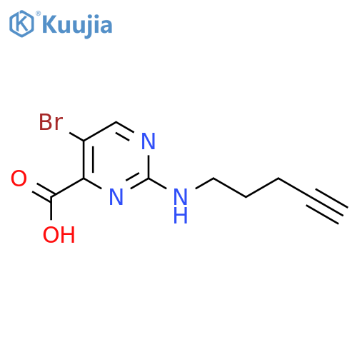 5-bromo-2-(pent-4-yn-1-yl)aminopyrimidine-4-carboxylic acid structure