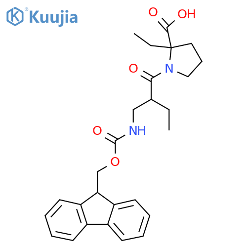 2-ethyl-1-{2-({(9H-fluoren-9-yl)methoxycarbonyl}amino)methylbutanoyl}pyrrolidine-2-carboxylic acid structure