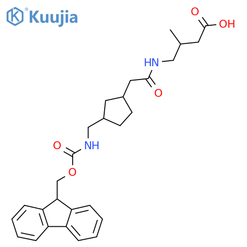 4-(2-{3-({(9H-fluoren-9-yl)methoxycarbonyl}amino)methylcyclopentyl}acetamido)-3-methylbutanoic acid structure