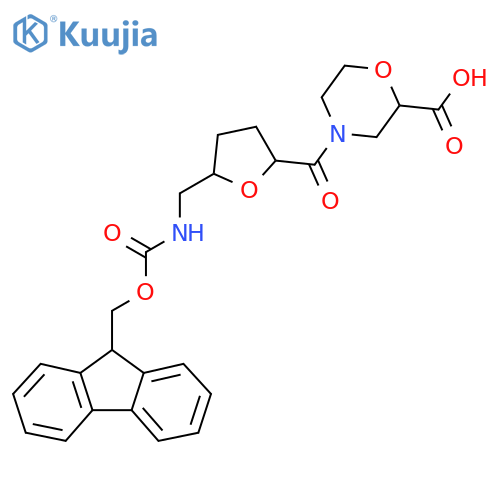 4-{5-({(9H-fluoren-9-yl)methoxycarbonyl}amino)methyloxolane-2-carbonyl}morpholine-2-carboxylic acid structure