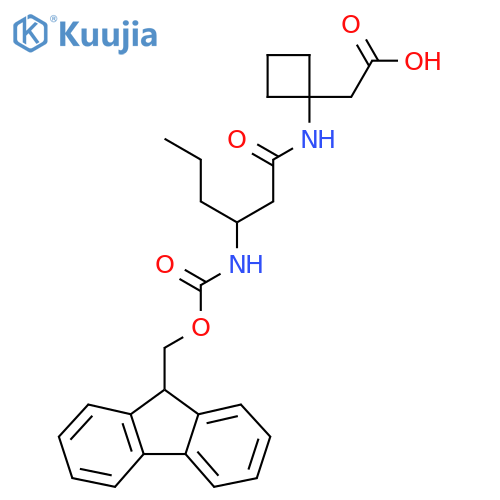 2-{1-3-({(9H-fluoren-9-yl)methoxycarbonyl}amino)hexanamidocyclobutyl}acetic acid structure