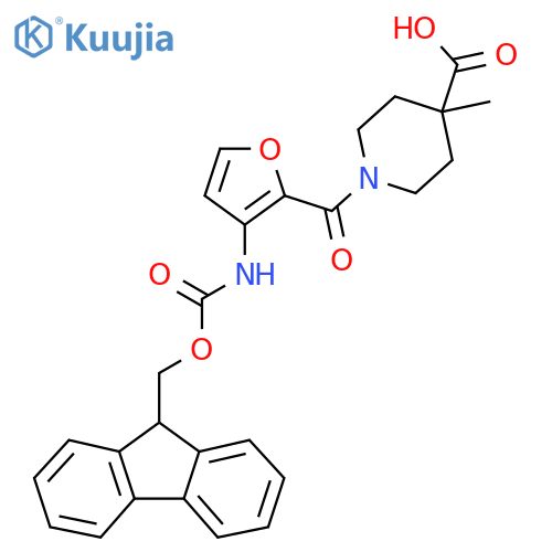 1-3-({(9H-fluoren-9-yl)methoxycarbonyl}amino)furan-2-carbonyl-4-methylpiperidine-4-carboxylic acid structure