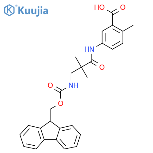 5-3-({(9H-fluoren-9-yl)methoxycarbonyl}amino)-2,2-dimethylpropanamido-2-methylbenzoic acid structure
