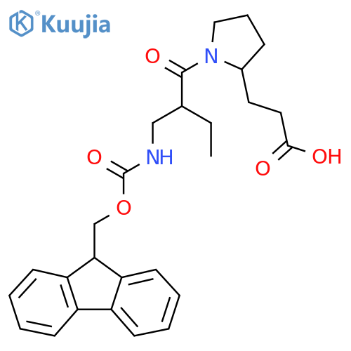 3-(1-{2-({(9H-fluoren-9-yl)methoxycarbonyl}amino)methylbutanoyl}pyrrolidin-2-yl)propanoic acid structure