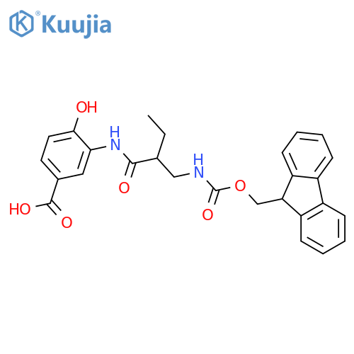 3-{2-({(9H-fluoren-9-yl)methoxycarbonyl}amino)methylbutanamido}-4-hydroxybenzoic acid structure