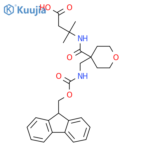 3-({4-({(9H-fluoren-9-yl)methoxycarbonyl}amino)methyloxan-4-yl}formamido)-3-methylbutanoic acid structure
