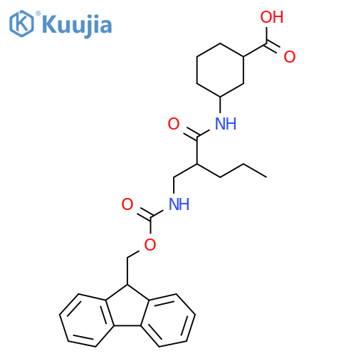 3-{2-({(9H-fluoren-9-yl)methoxycarbonyl}amino)methylpentanamido}cyclohexane-1-carboxylic acid structure