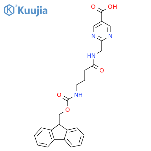 2-{4-({(9H-fluoren-9-yl)methoxycarbonyl}amino)butanamidomethyl}pyrimidine-5-carboxylic acid structure