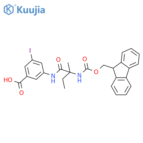 3-2-({(9H-fluoren-9-yl)methoxycarbonyl}amino)-2-methylbutanamido-5-iodobenzoic acid structure