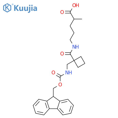 5-({1-({(9H-fluoren-9-yl)methoxycarbonyl}amino)methylcyclobutyl}formamido)-2-methylpentanoic acid structure